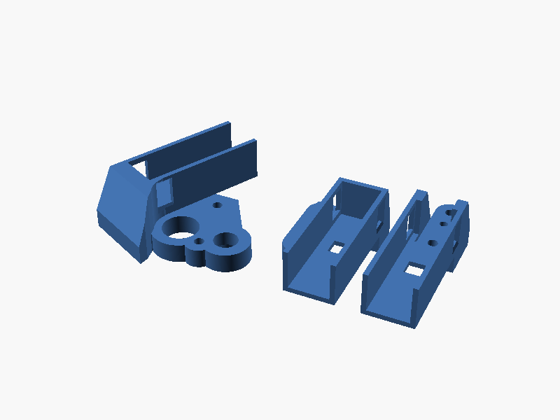 CAD render of the current research geometry for the three adaptors: a driver plate with its U-channel, and two U-channels for passenger and rear.